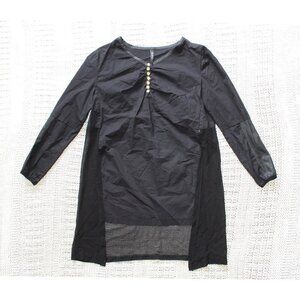 Tai & Gu Black Top Size M Leather & Mesh details Goth Y2K Rock Punk Blouse Silk